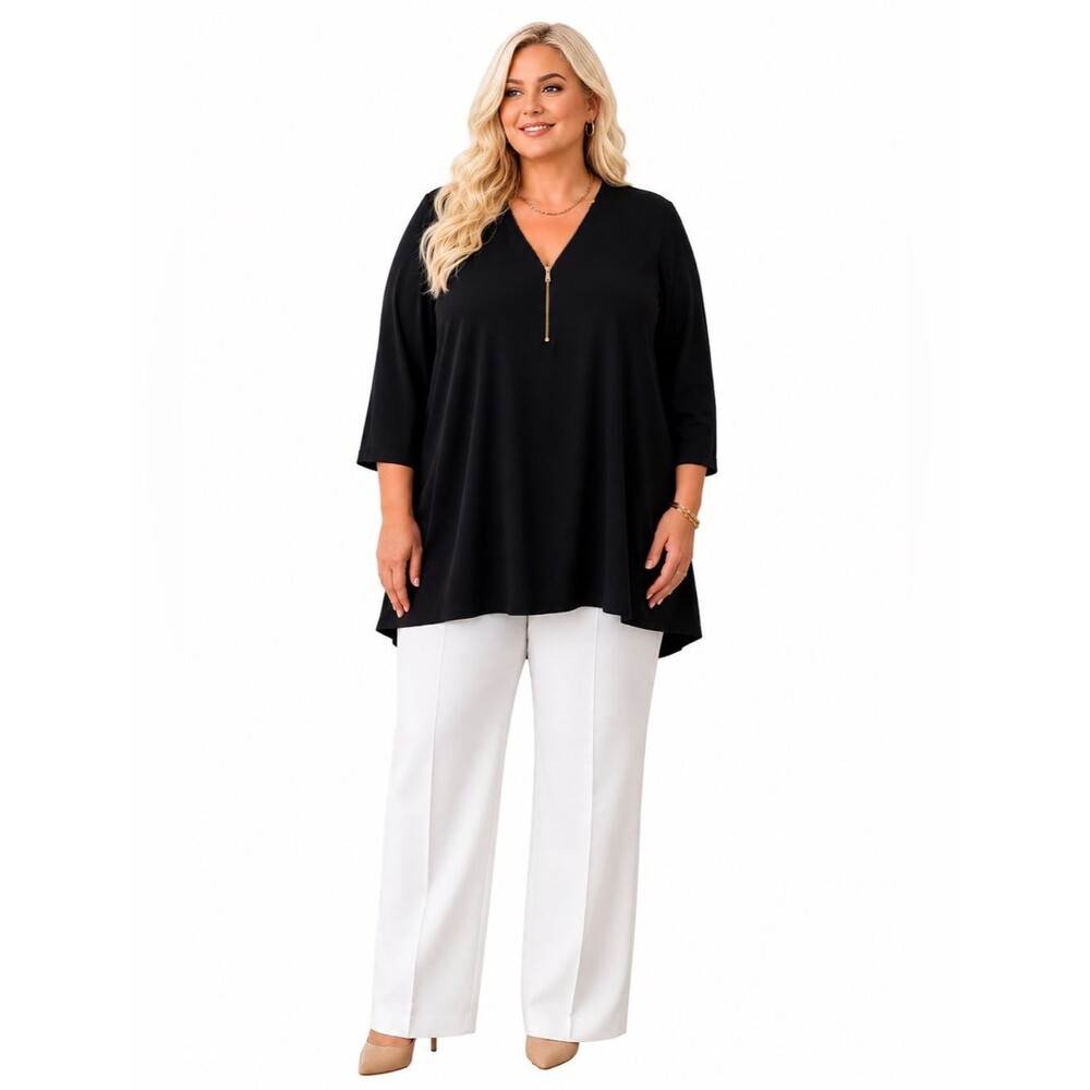 NWT Eaze Wear by Anthony Black Zip Front Tunic Blouse Minimal Chic.  Size 3X